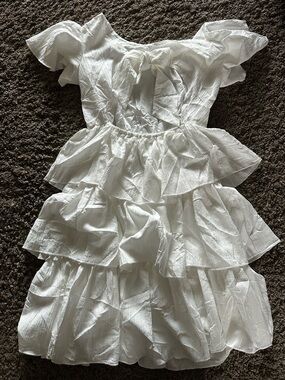 Arshiner girls dress size 150 (12 us) white elegant, ruffle, sleeve back tie